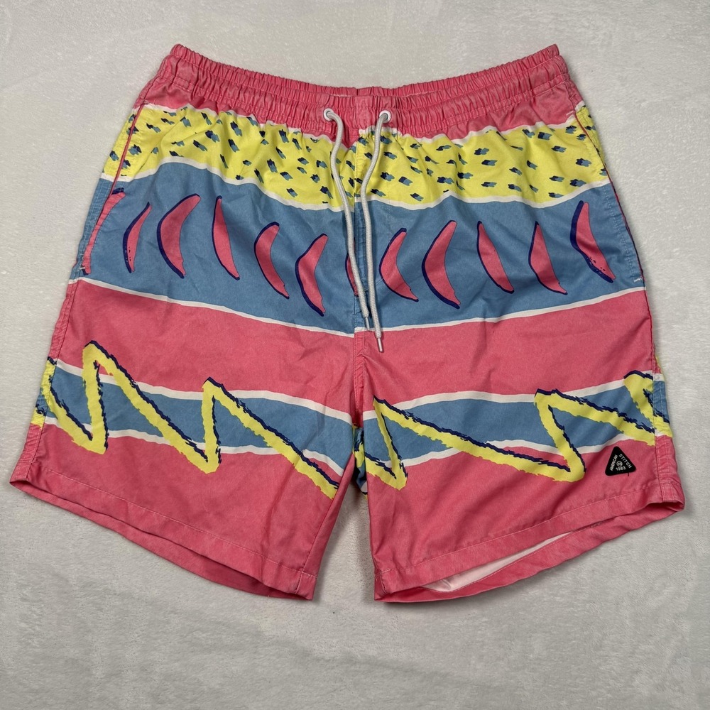 American Stitch Swim Trunks Shorts Mens Large Pink Retro Geometric Print Lined‎